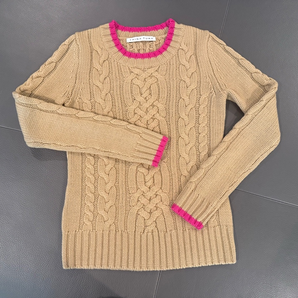 🔹Trina Turk Tan and Pink Crew Neck Sweater